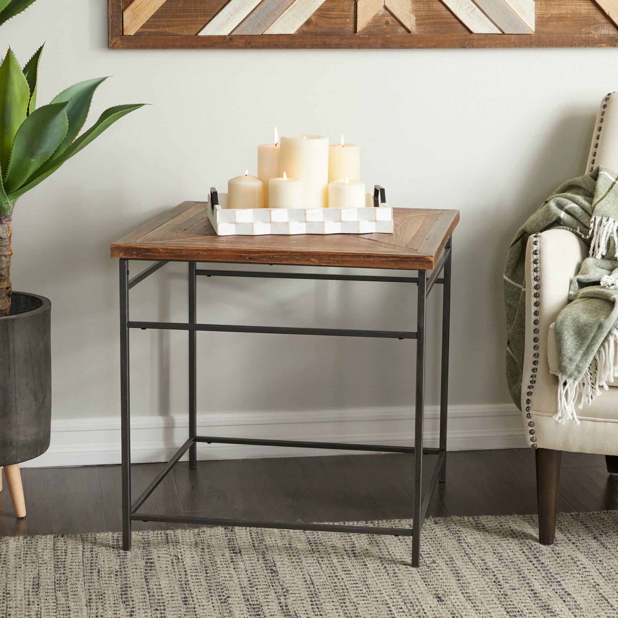 Brown Wood Rustic Accent Table 24" x 24" x 24"